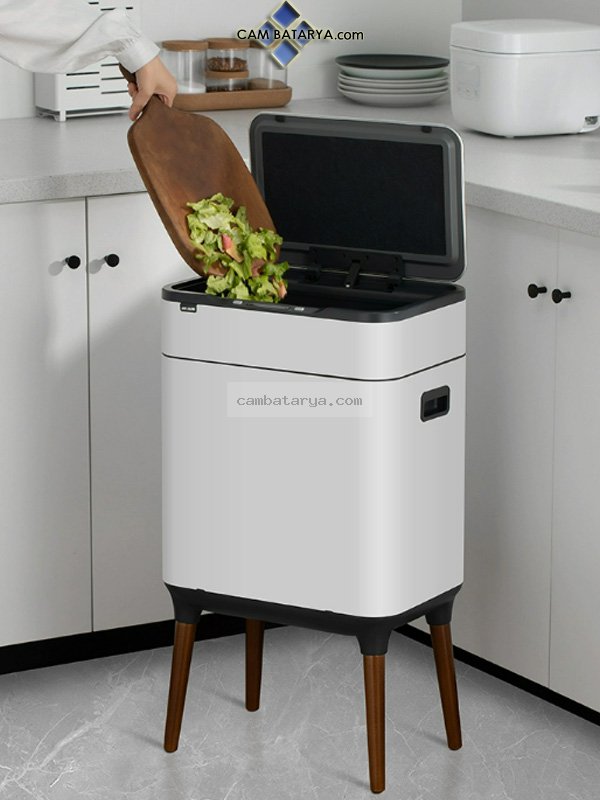 Ayaklı Sensörlü Beyaz Çöp Kovası Çift Hazne 26L